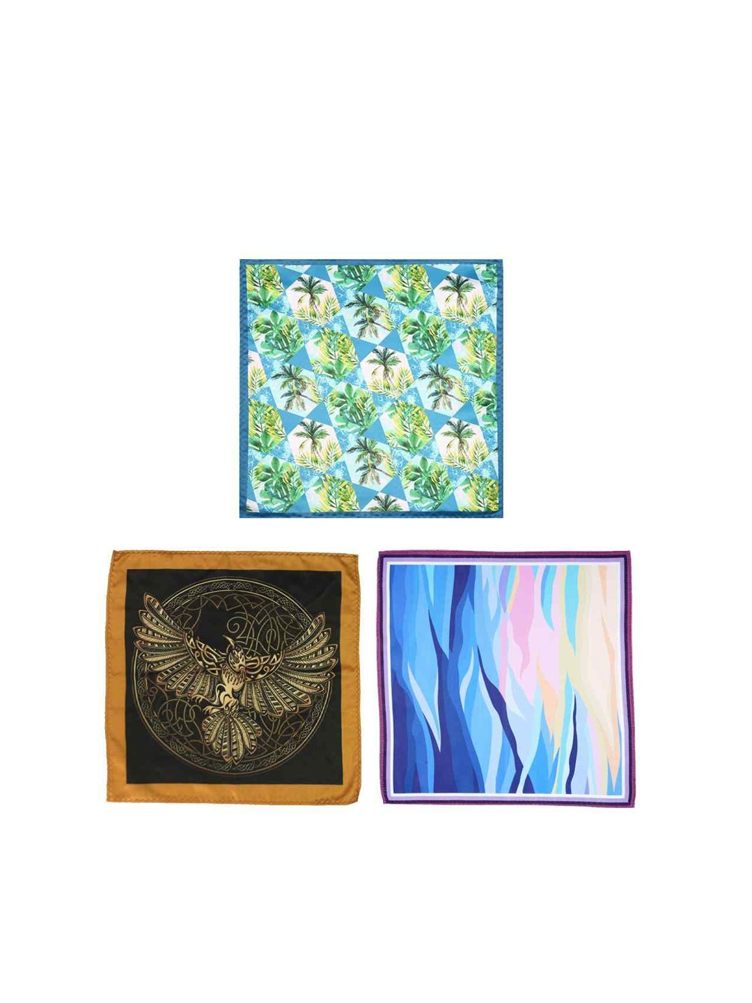 

Tossido Men Pack of 3 Printed Pocket Squares, Green