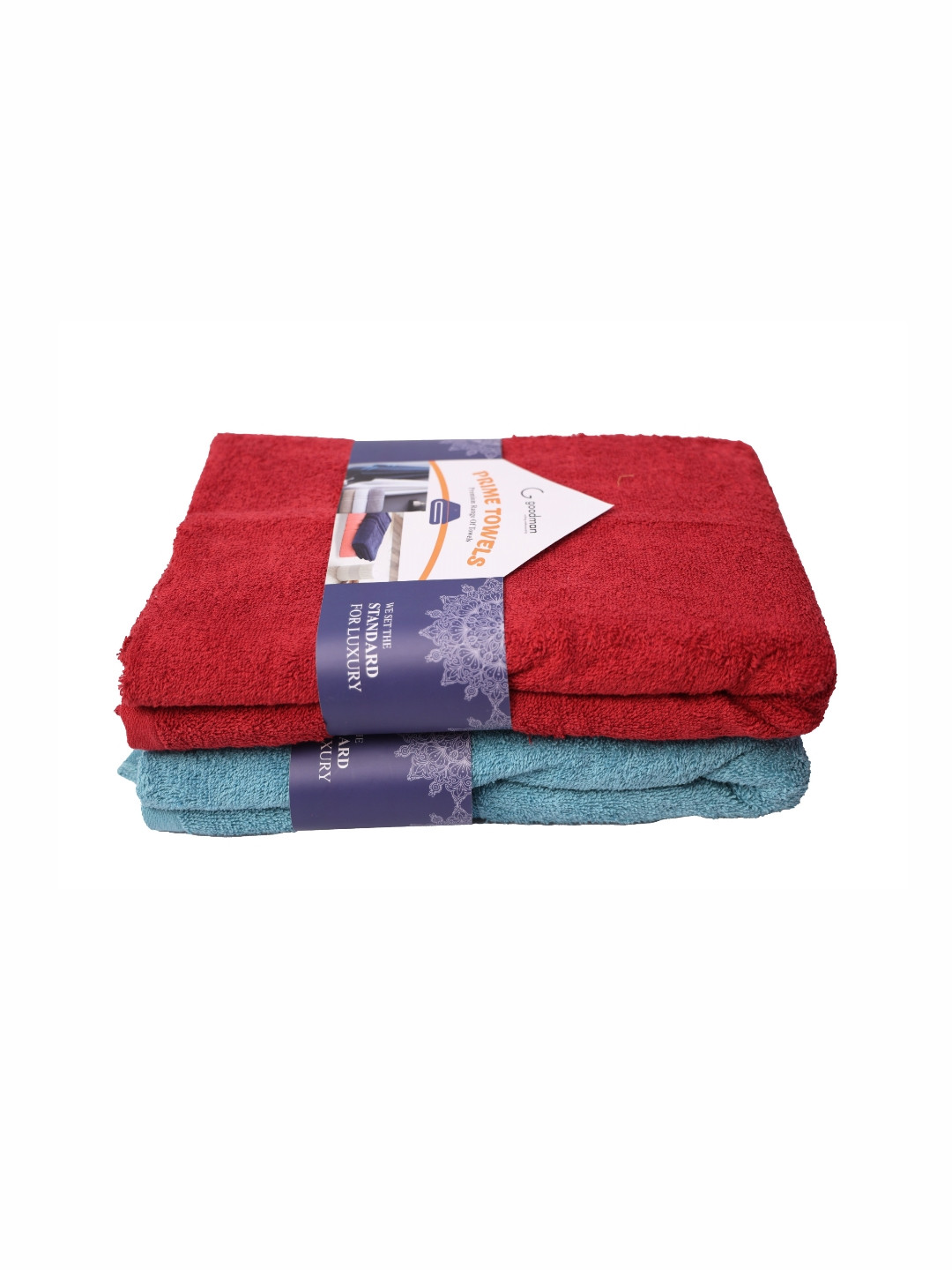 

GOODMAN GLOBUS Maroon & Blue 2 Pieces Cotton 500 GSM Bath Towels