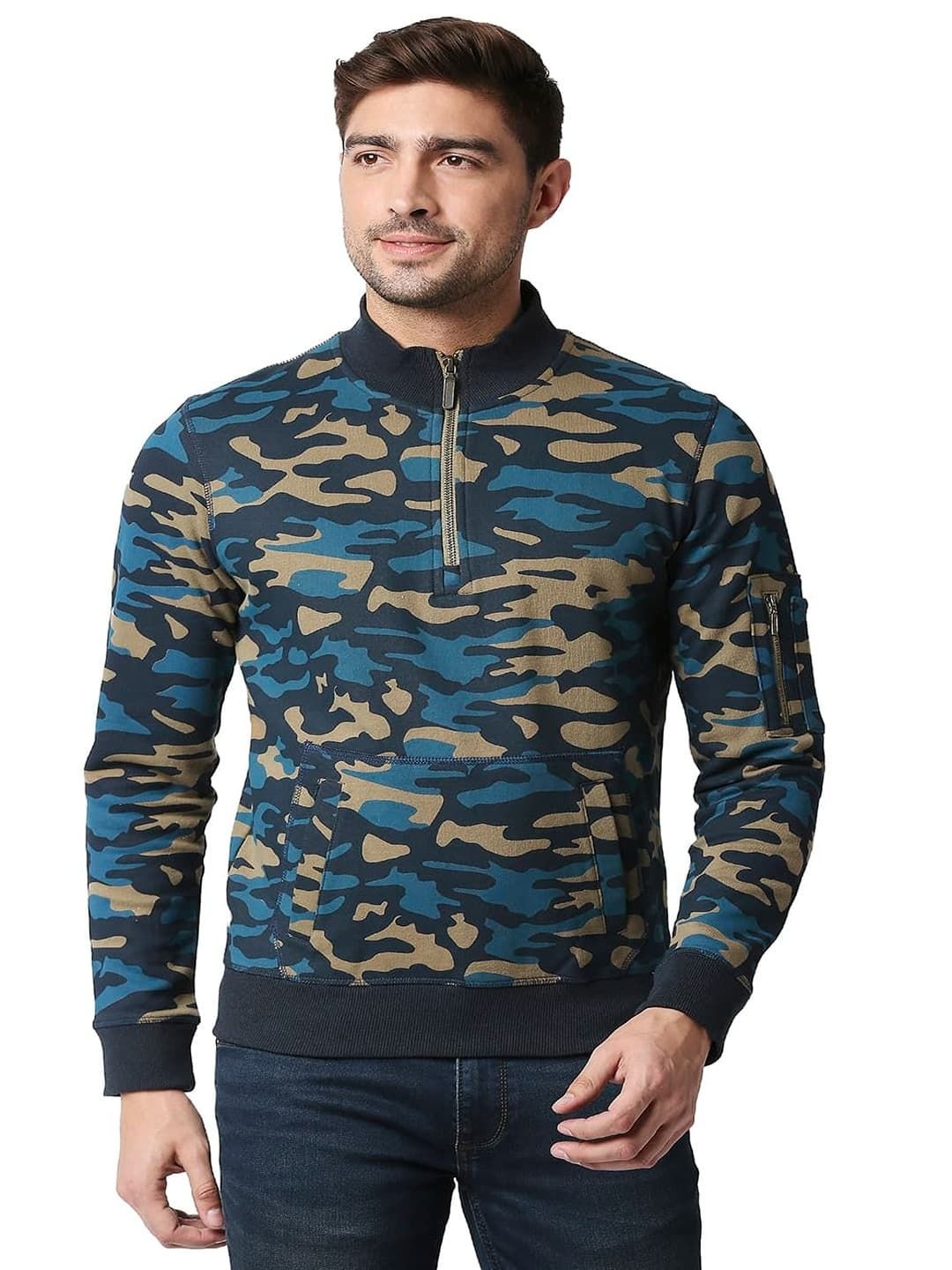 

Basics Men Camouflage Cotton Sweatshirt, Navy blue