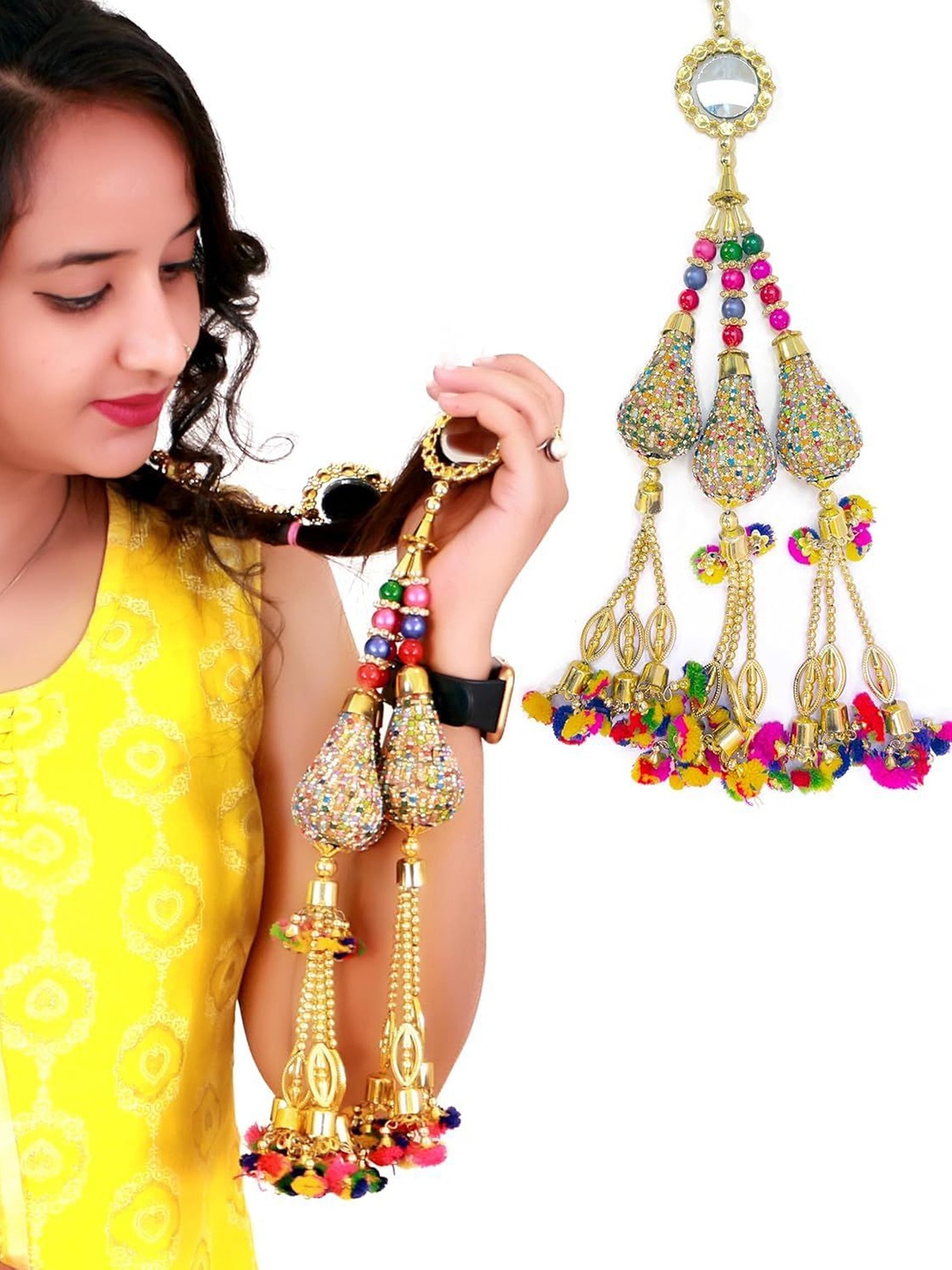 

AHS Braided Traditional Paranda Choti Studded Hair Jewellery, Gold
