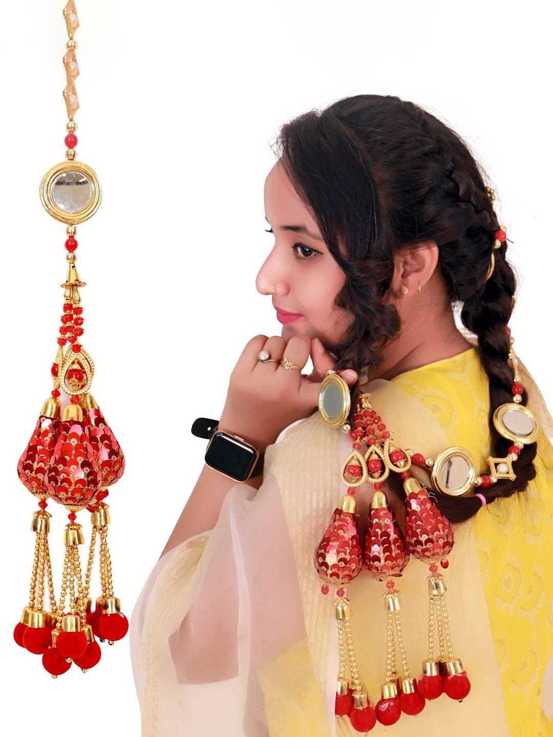 

AHS Braided Traditional Paranda Choti Studded Hair Jewellery, Gold