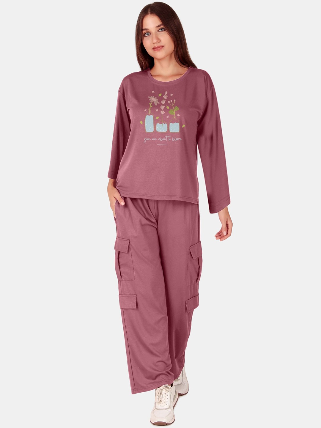

Fasense Women Printed Night suit, Pink