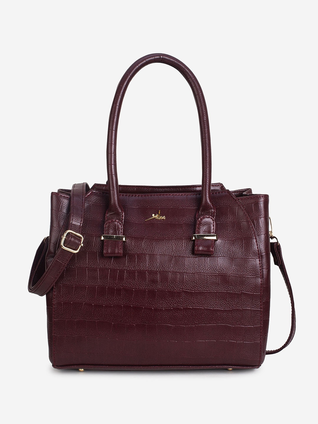 

yelloe Women Textured Structured Leather Handheld Bag, Burgundy
