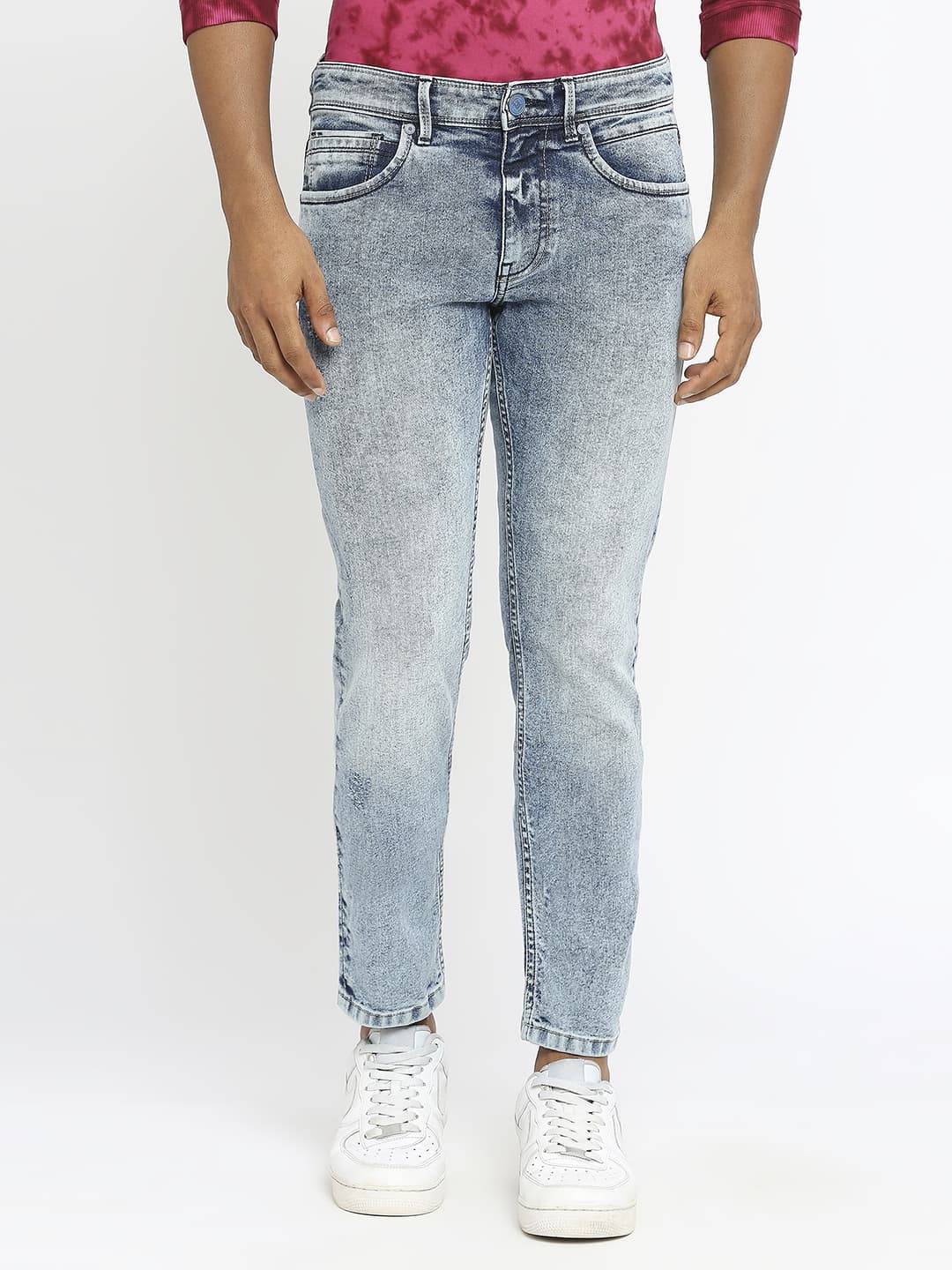

Basics Men Blade Regular Fit Low-Rise Heavy Fade Stretchable Jeans, Blue