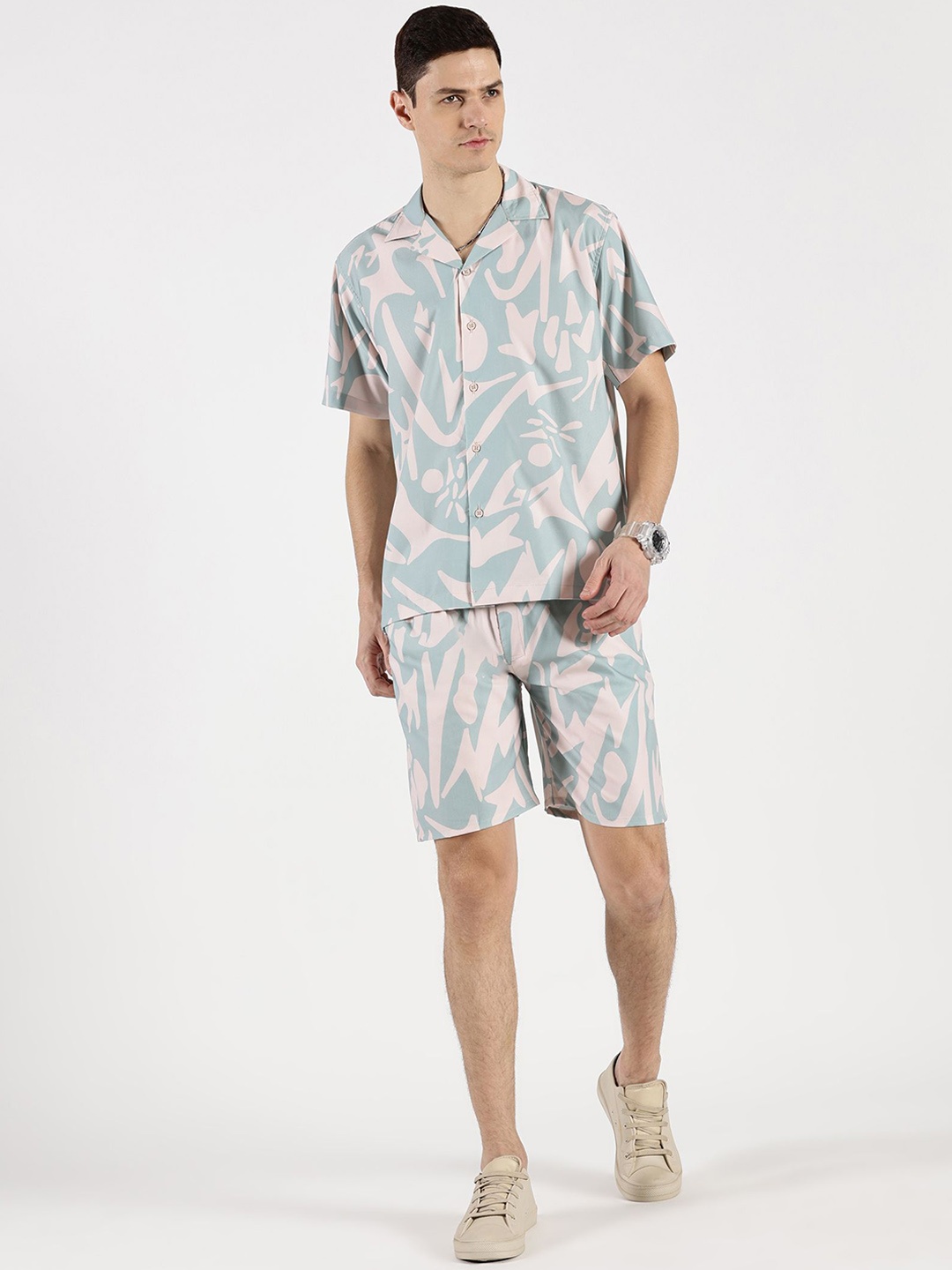 

RAVINIK Printed Pure Cotton Shirt With Shorts, Green