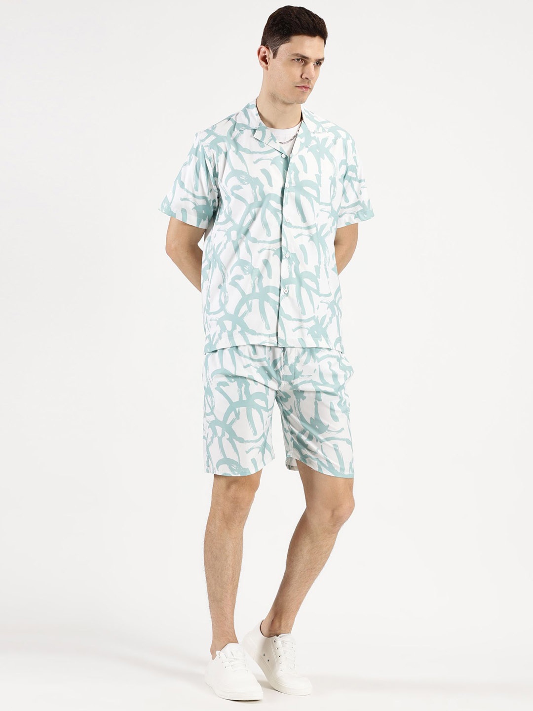 

RAVINIK Printed Short Sleeves Shirt With Shorts, Green