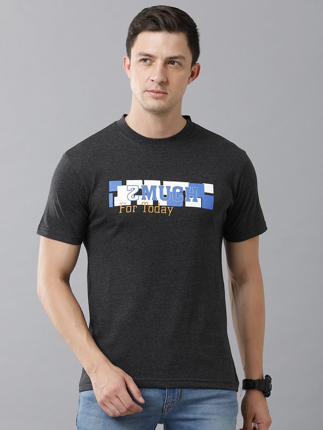 

Moda Rapido Men Typography Printed T-shirt, Charcoal