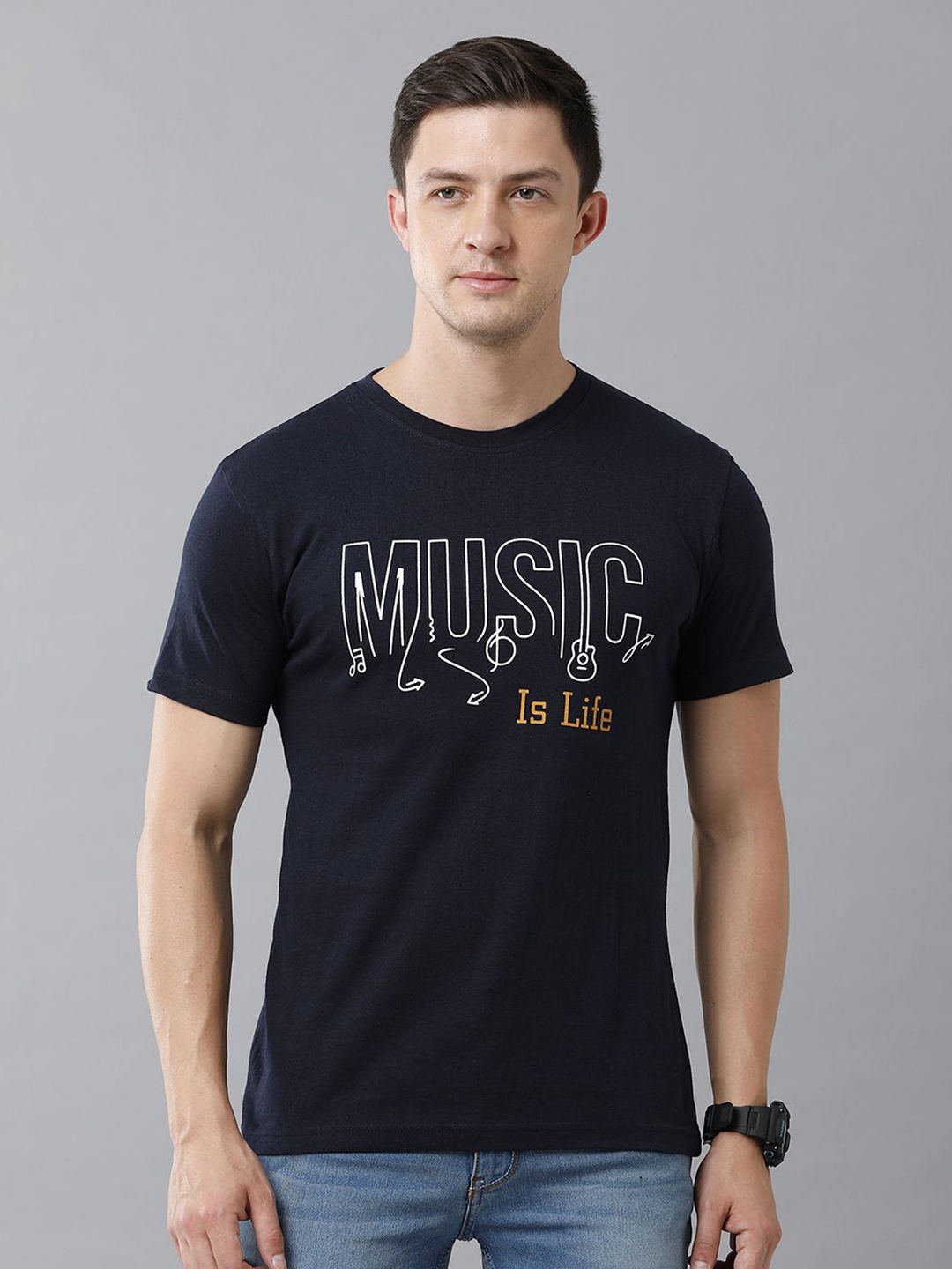 

Moda Rapido Men Typography Printed T-shirt, Navy blue
