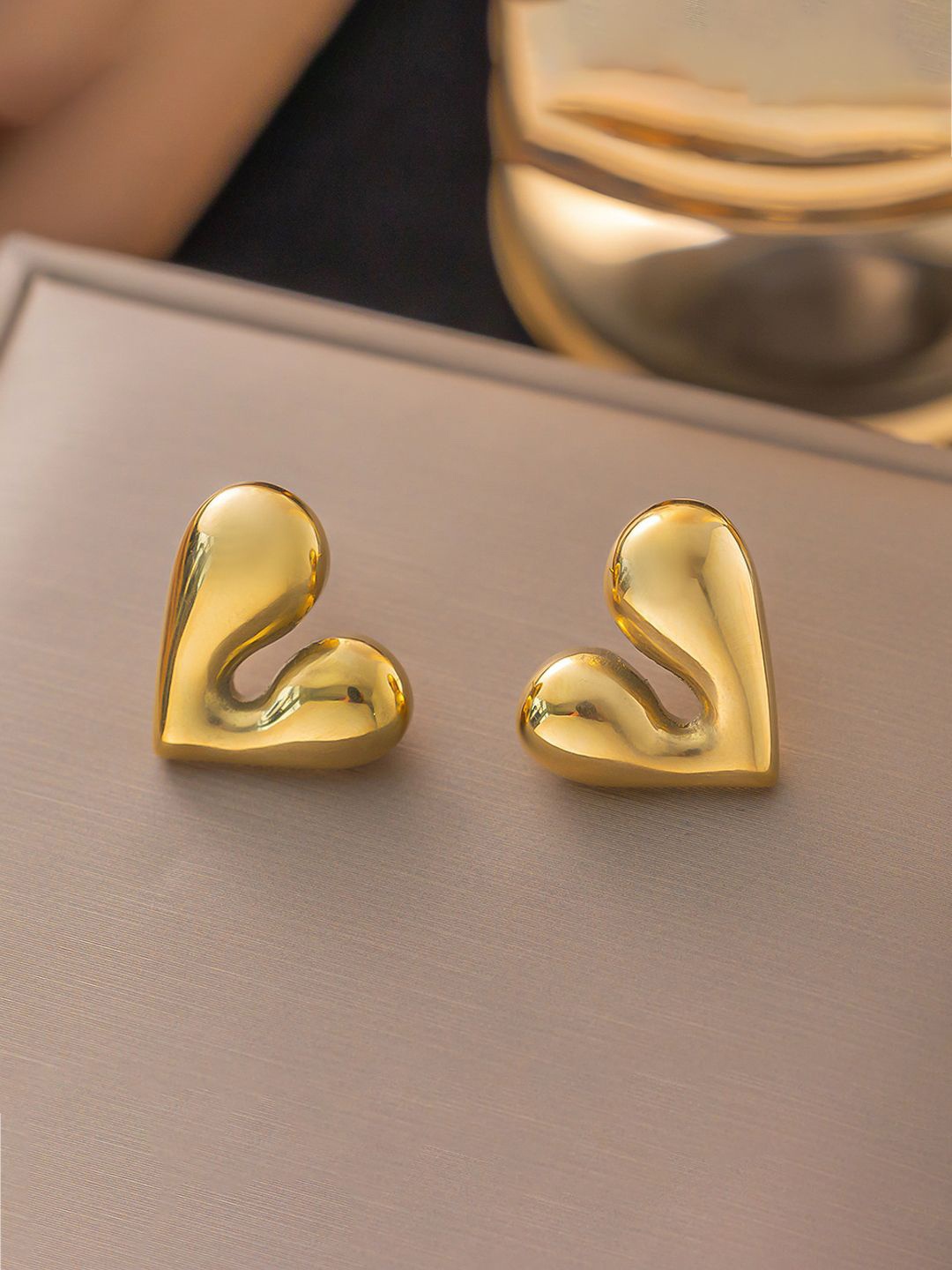 

Designs & You Stainless Steel Gold-Plated Heart Shaped Studs