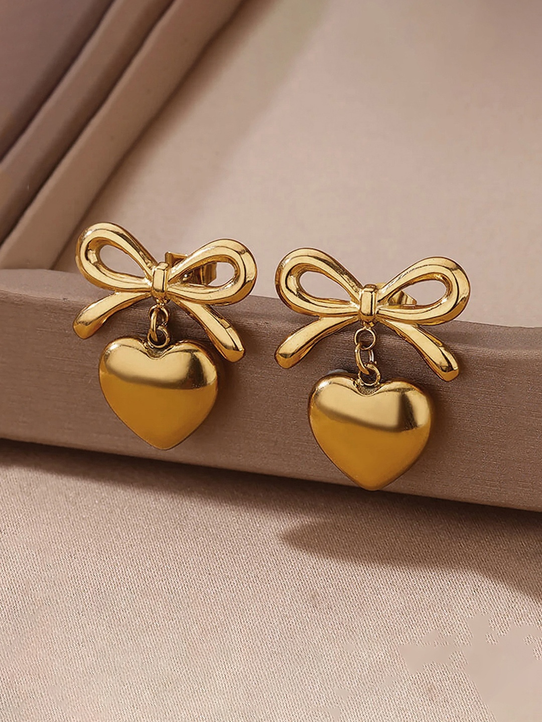 

Designs & You Stainless Steel Gold-Plated Heart Shaped Studs