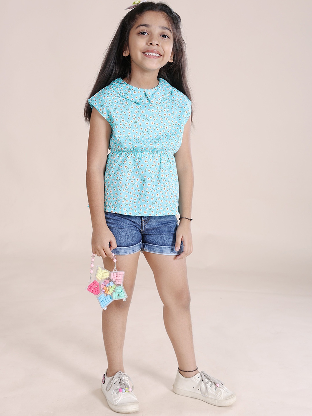 

KiddoPanti Girls Printed Top With Shorts, Blue