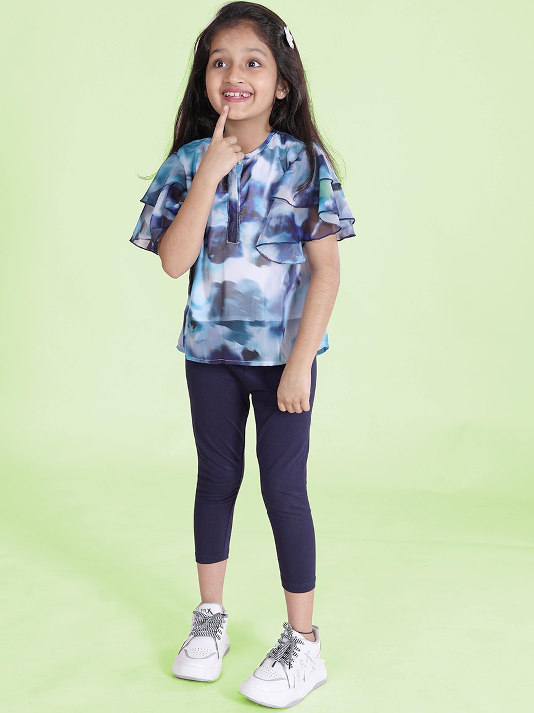 

KiddoPanti Girls Printed Top With Capris, Navy blue
