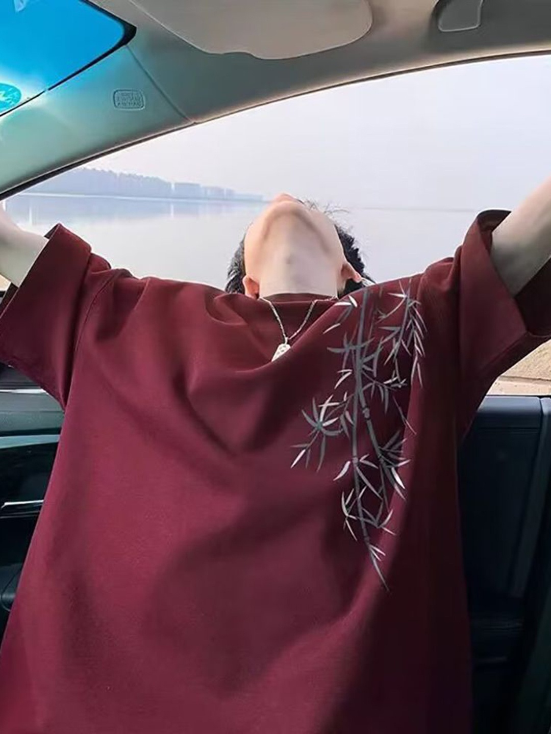 

StyleCast x Revolte Men Floral Printed Round Neck Cotton Oversized T-shirt, Burgundy