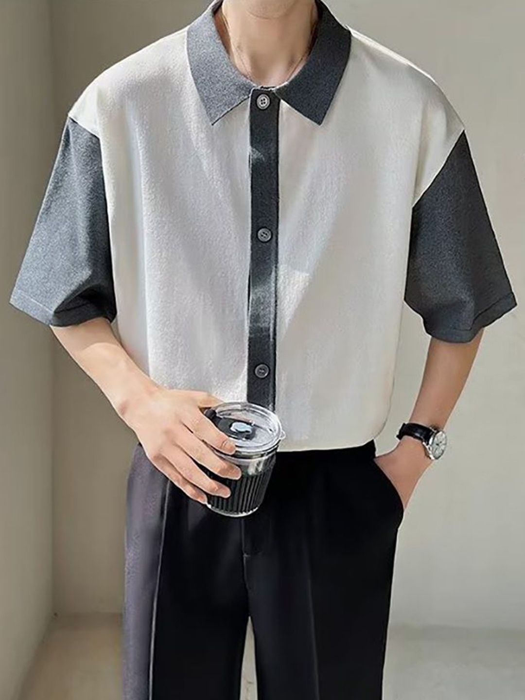 

StyleCast x Revolte Men Colourblocked Shirt, Grey