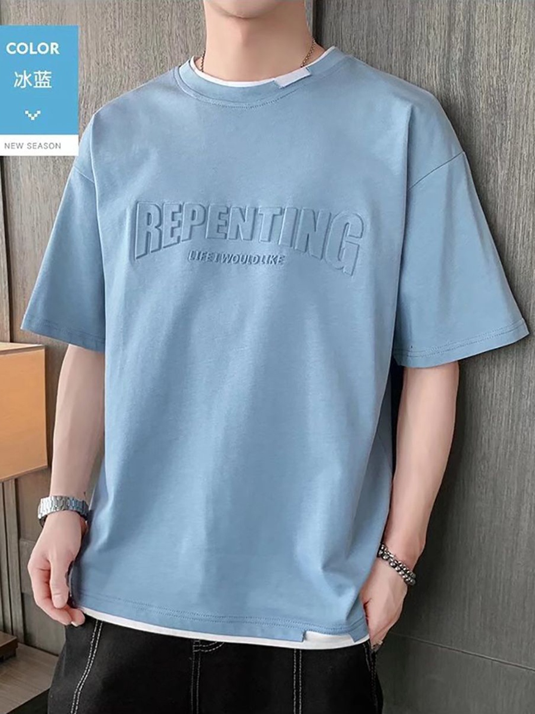

StyleCast x Revolte Men Typography Printed Round Neck T-shirt, Blue