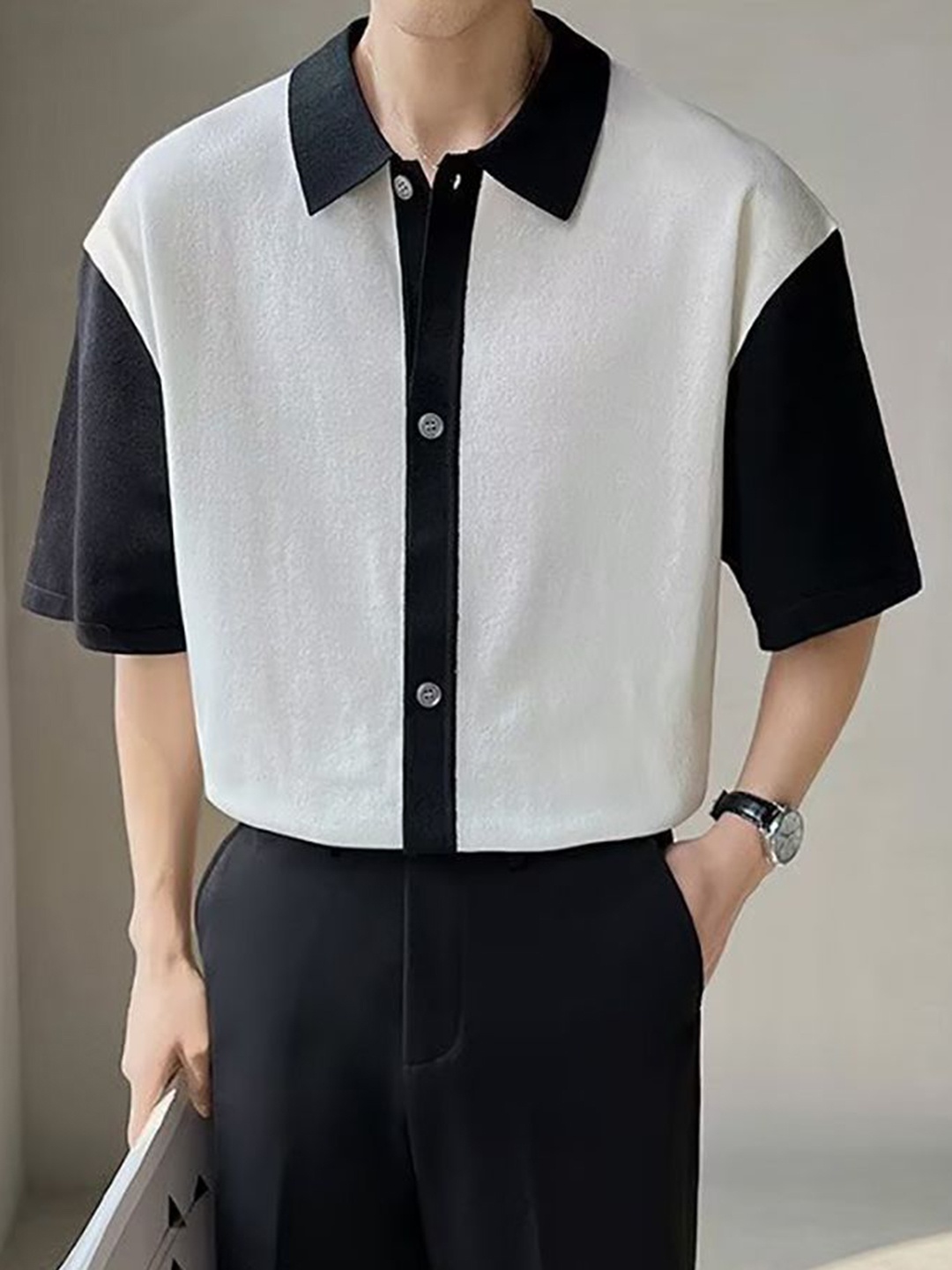 

StyleCast x Revolte Men Colourblocked Shirt, Black