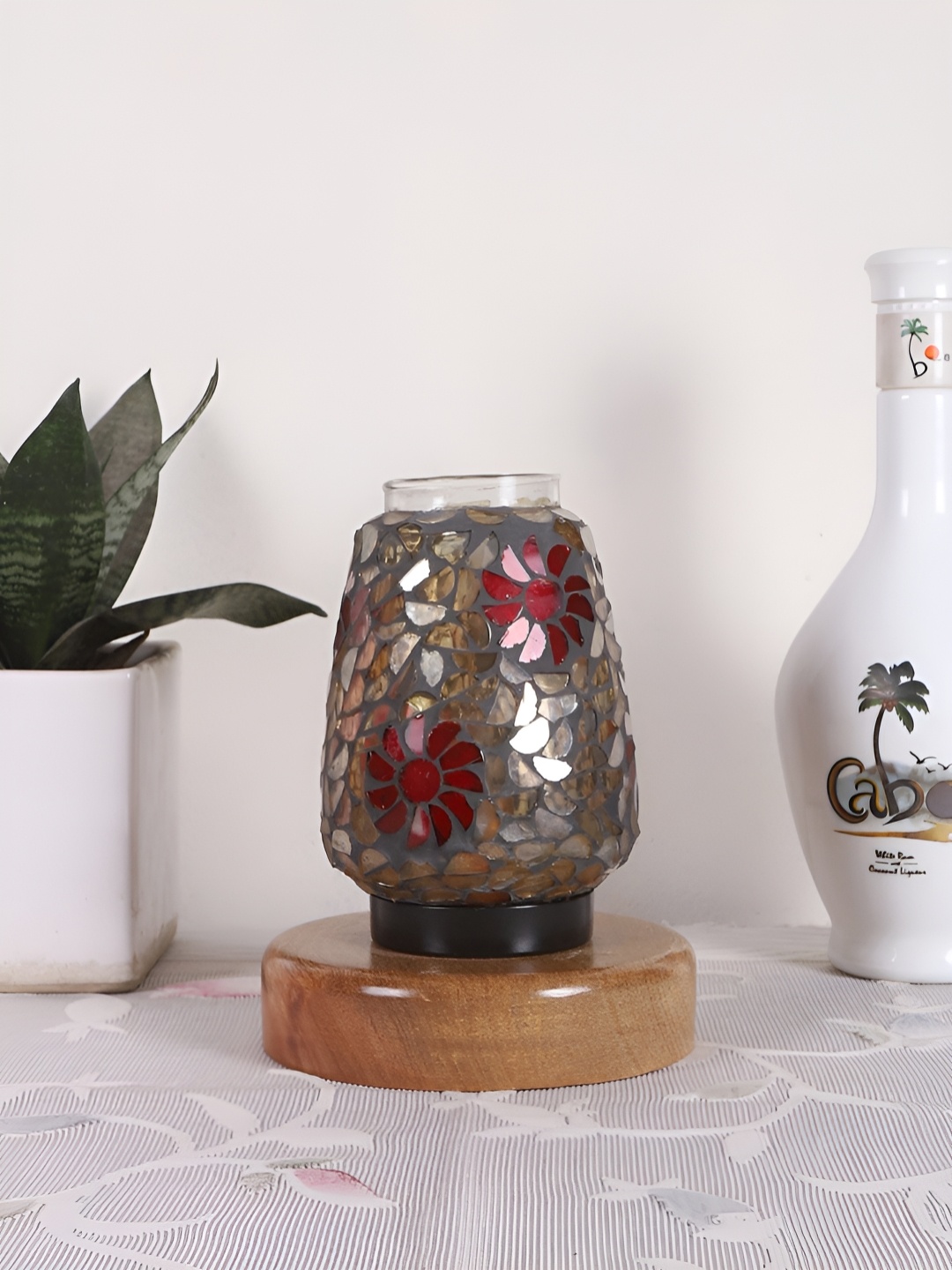 

Devansh Grey & Brown Textured Abstract Shaped Glass Table Lamp With Wooden Base