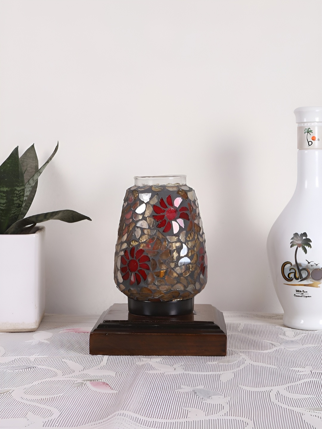 

Devansh Grey & Brown Textured Abstract Shaped Glass Table Lamp With Wooden Base