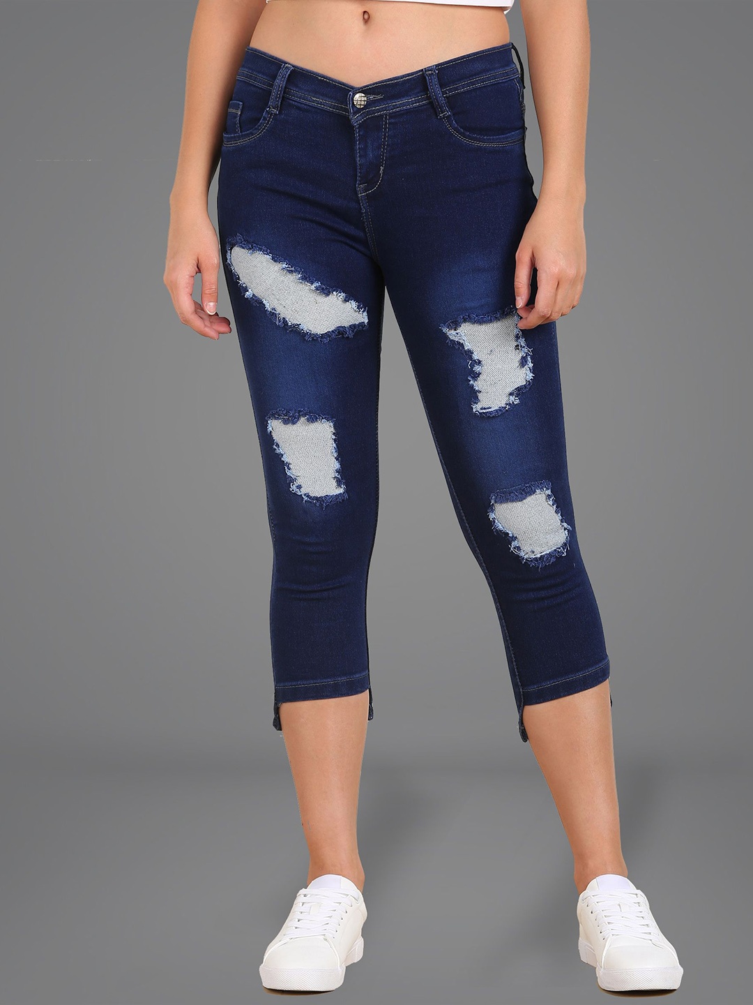 

Moda Rapido Women Slim Fit Highly Distressed Cotton Jeans, Navy blue