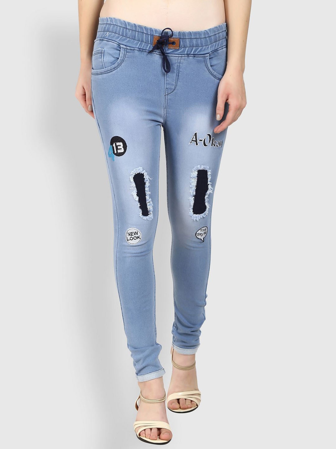

Moda Rapido Women Slim Fit Heavy Fade Cotton Jeans, Turquoise blue