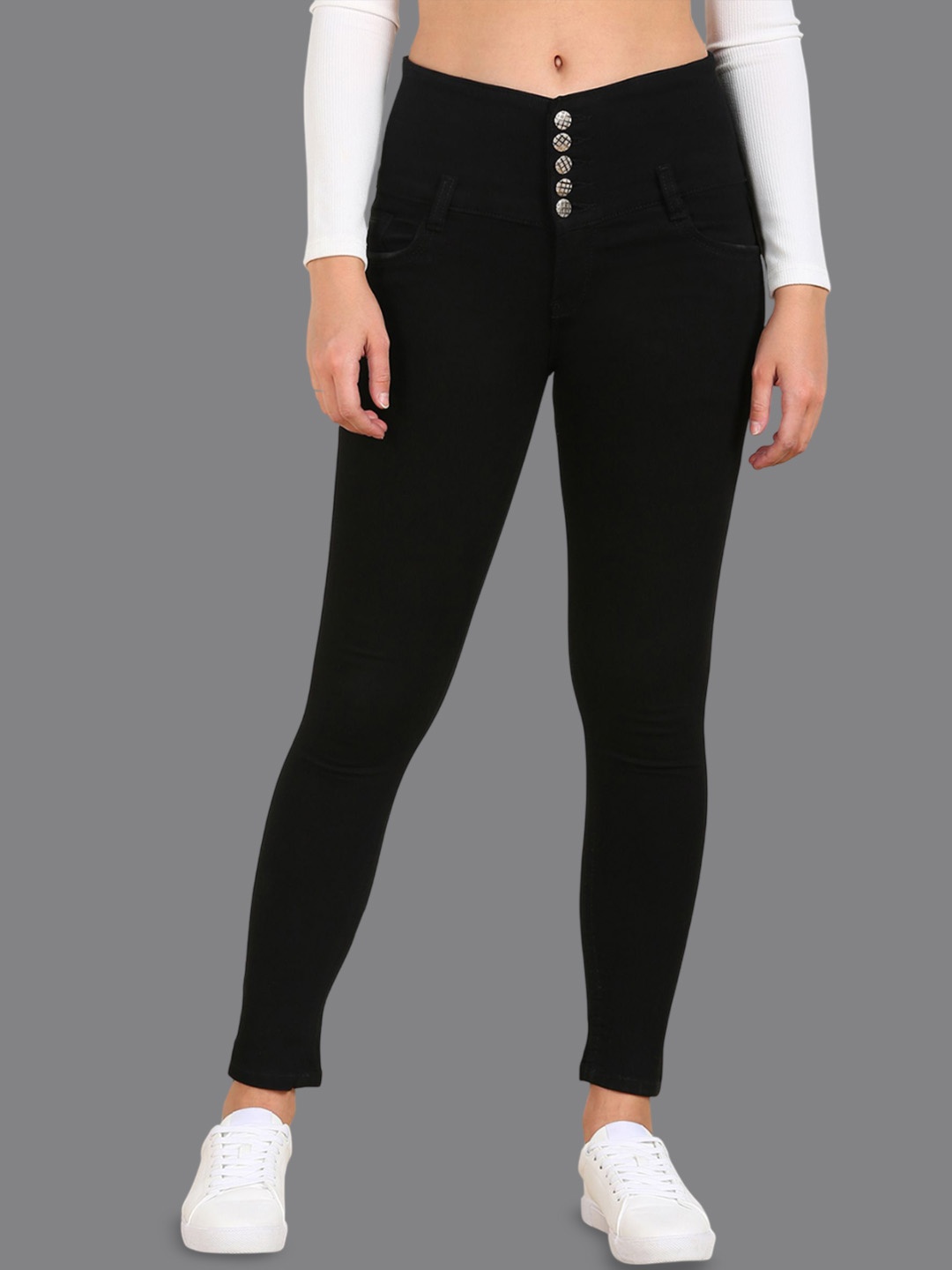 

Moda Rapido Women Slim Fit Mid-Rise Cotton Cropped Jeans, Black