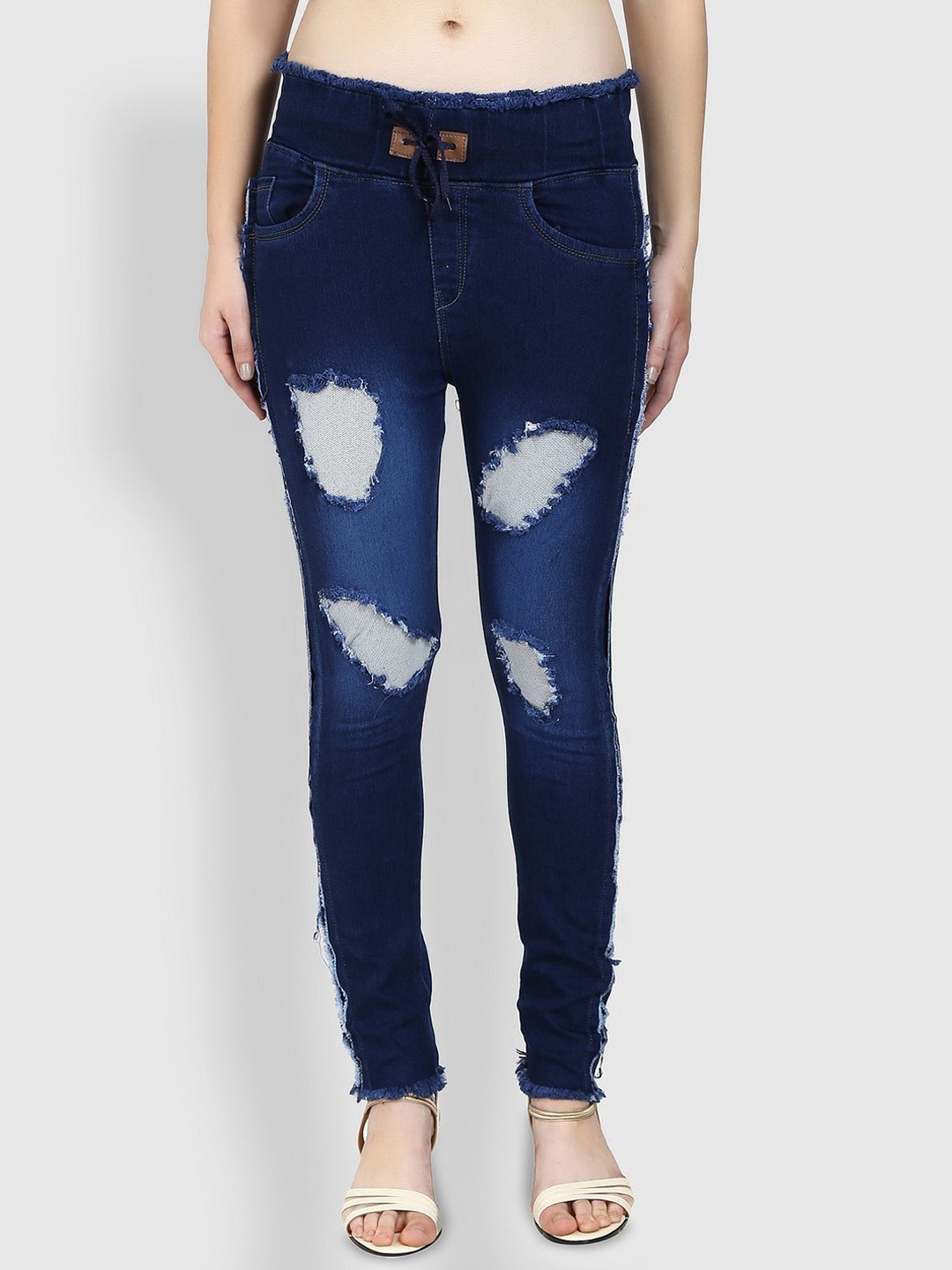 

Moda Rapido Women Slim Fit Mid-Rise Highly Distressed Cotton Jeans, Navy blue