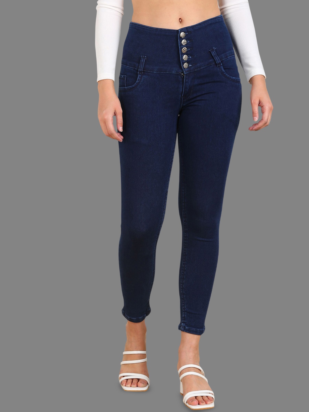 

Moda Rapido Women Skinny Fit Mid-Rise Cotton Jeans, Navy blue