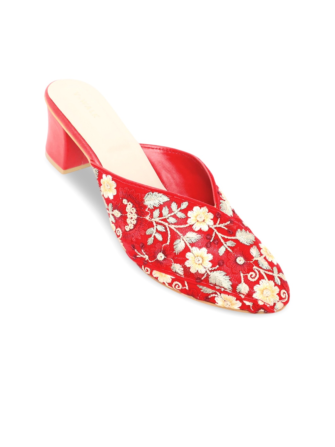 

V-WALK Women Embellished Ethnic Block Mules, Red