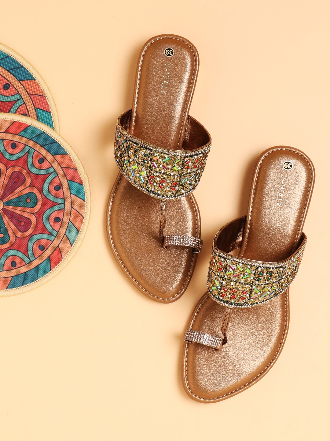 

V-WALK Women Embellished Ethnic One Toe Flats, Copper