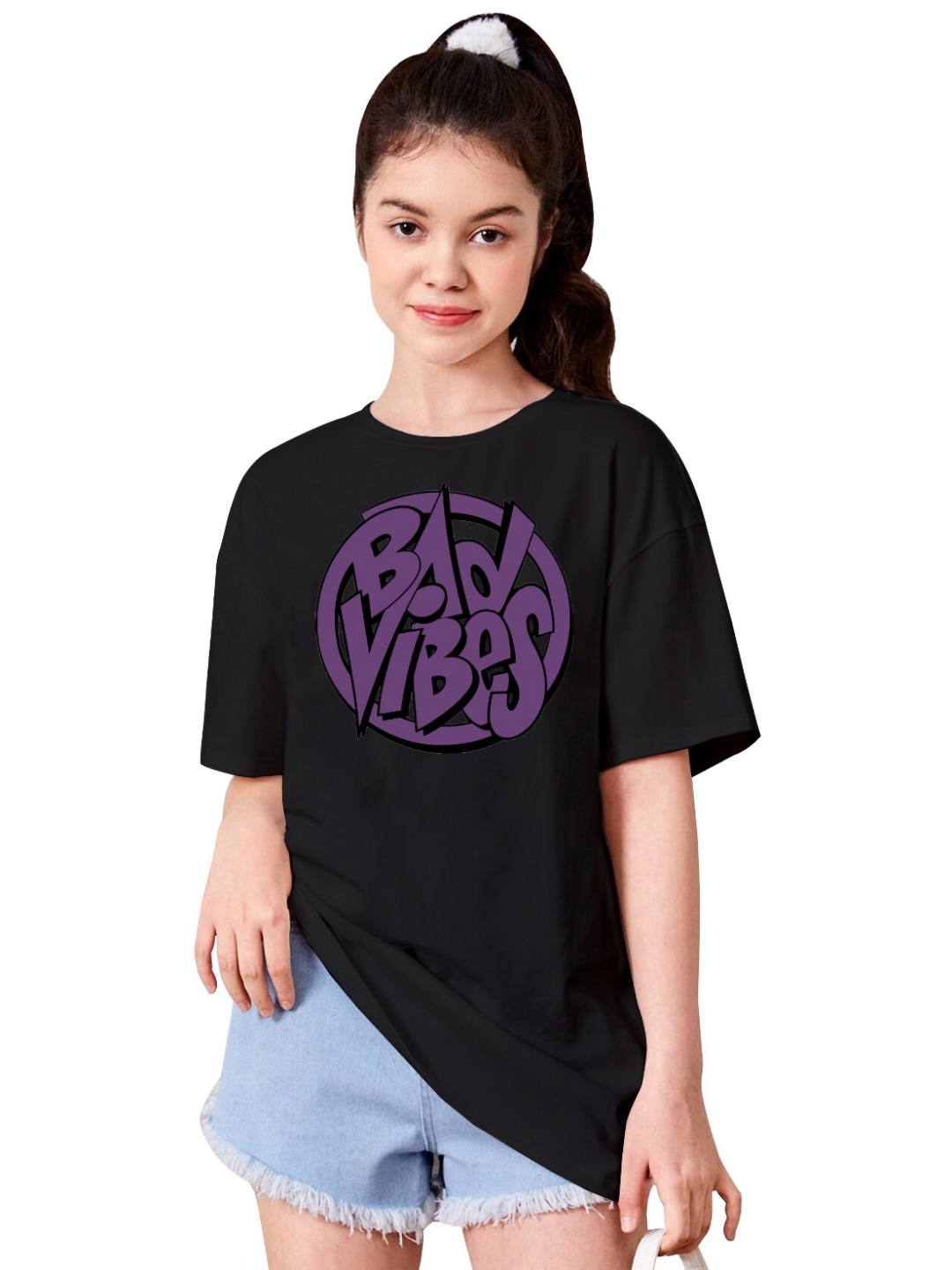 

MODARUE Girls Typography Printed Round Neck Cotton T-shirt, Black