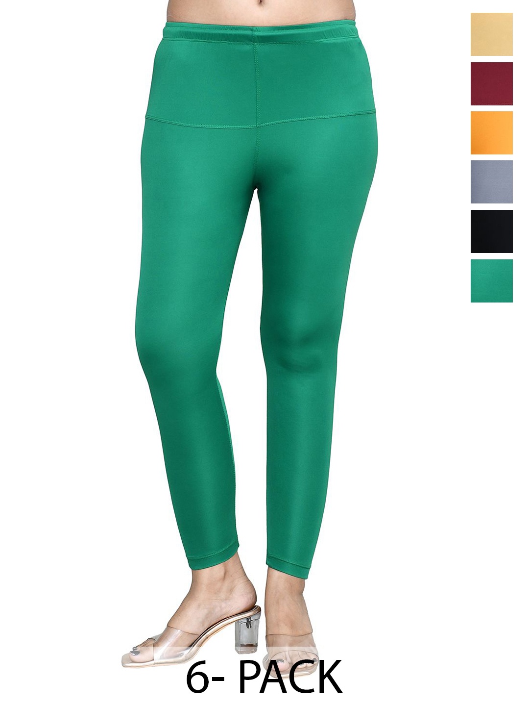 

RAPL Women Pack Of 6 Cotton Blend Breathable Ankle Length Leggings, Green