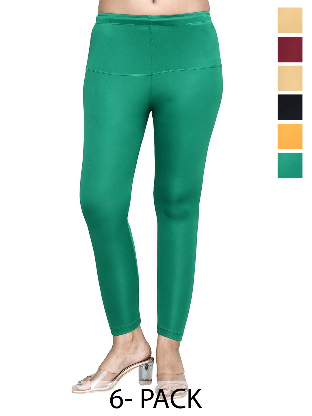 

RAPL Women Pack Of 6 Cotton Blend Breathable Ankle Length Leggings, Cream