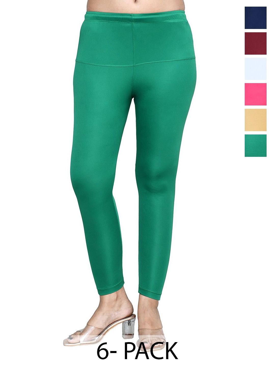 

RAPL Women Pack Of 6 Cotton Blend Breathable Ankle Length Leggings, Green