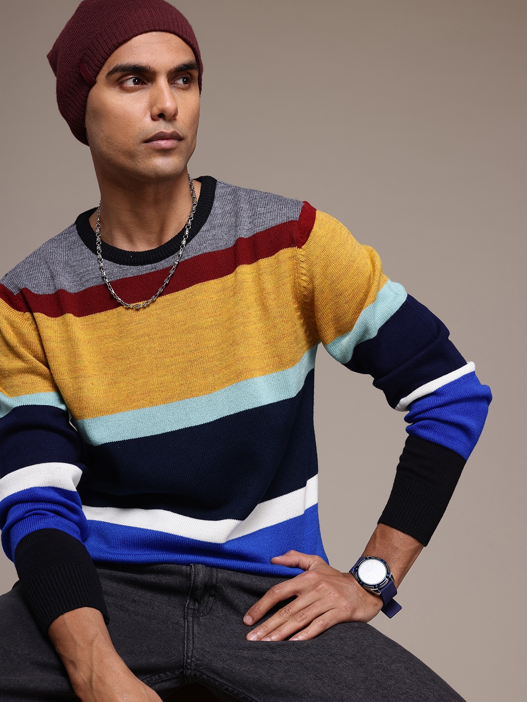 

Roadster Men Striped Pullover, Multi