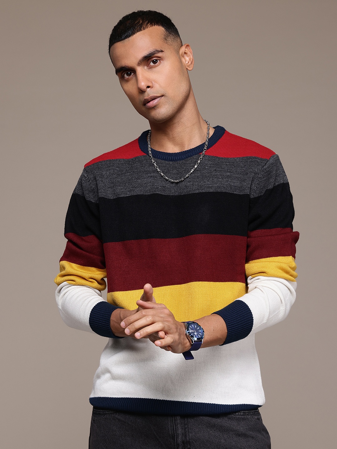 

The Roadster Lifestyle Co. Men Striped Pullover, Multi