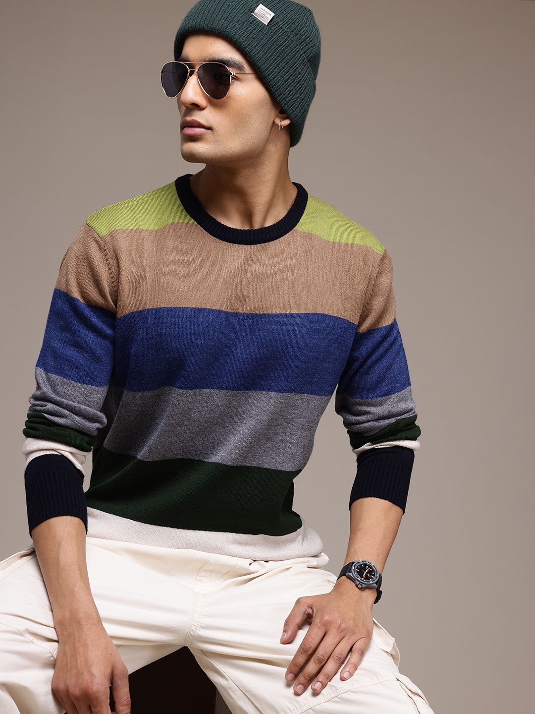 

The Roadster Lifestyle Co. Men Striped Pullover, Multi