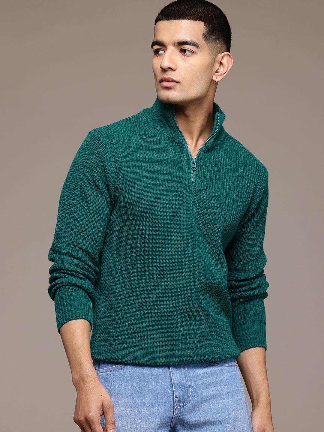 

The Roadster Lifestyle Co. Ribbed Half Zipper Pullover, Green
