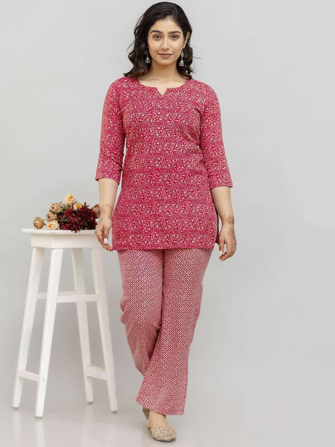 

UrbanRang Printed Tunic With Trousers, Red