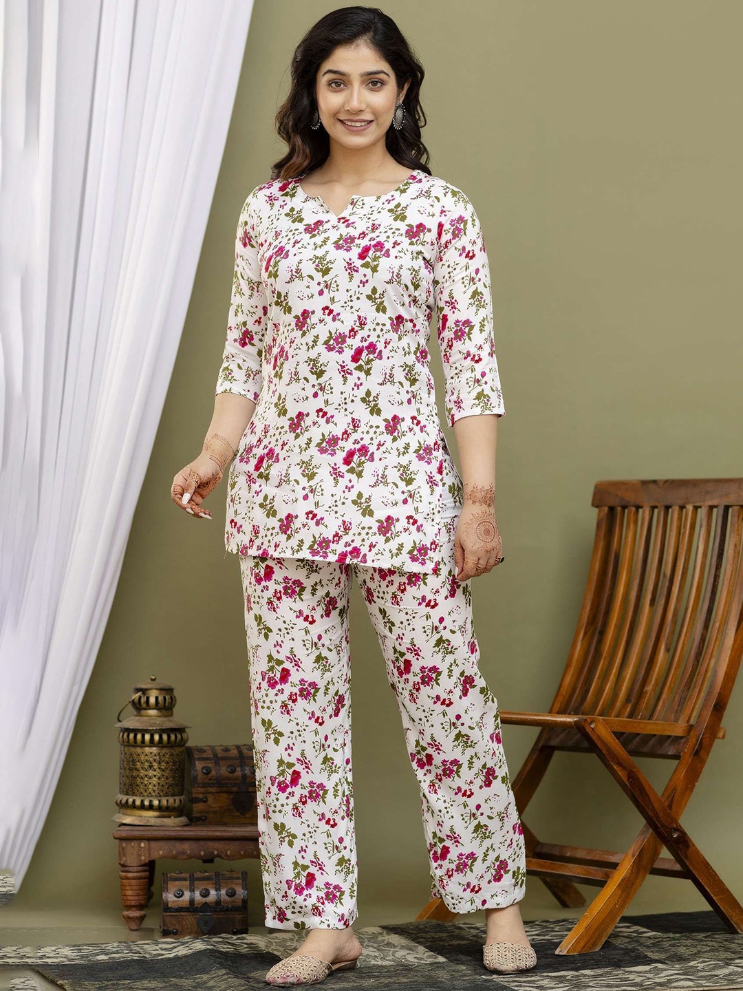 

UrbanRang Printed Tunic With Trousers, White