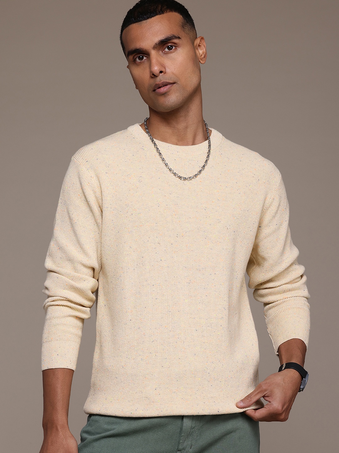 

The Roadster Lifestyle Co. Solid Pure Cotton Pullover, Beige