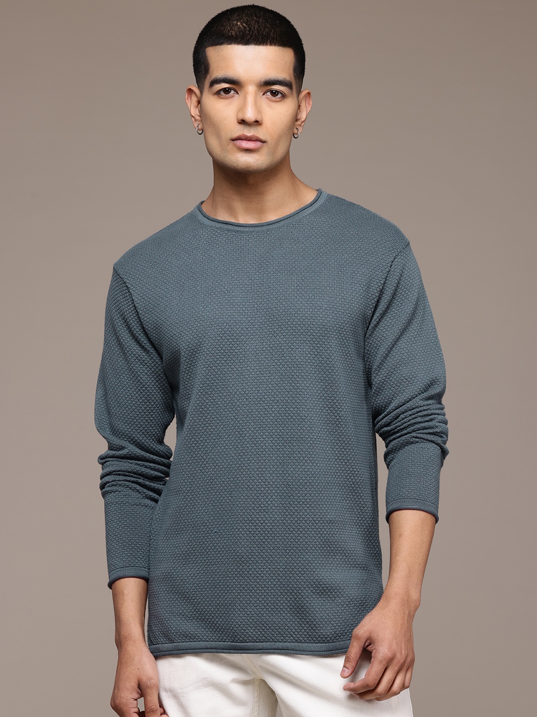 

The Roadster Lifestyle Co. Textured Pure Cotton Pullover, Grey