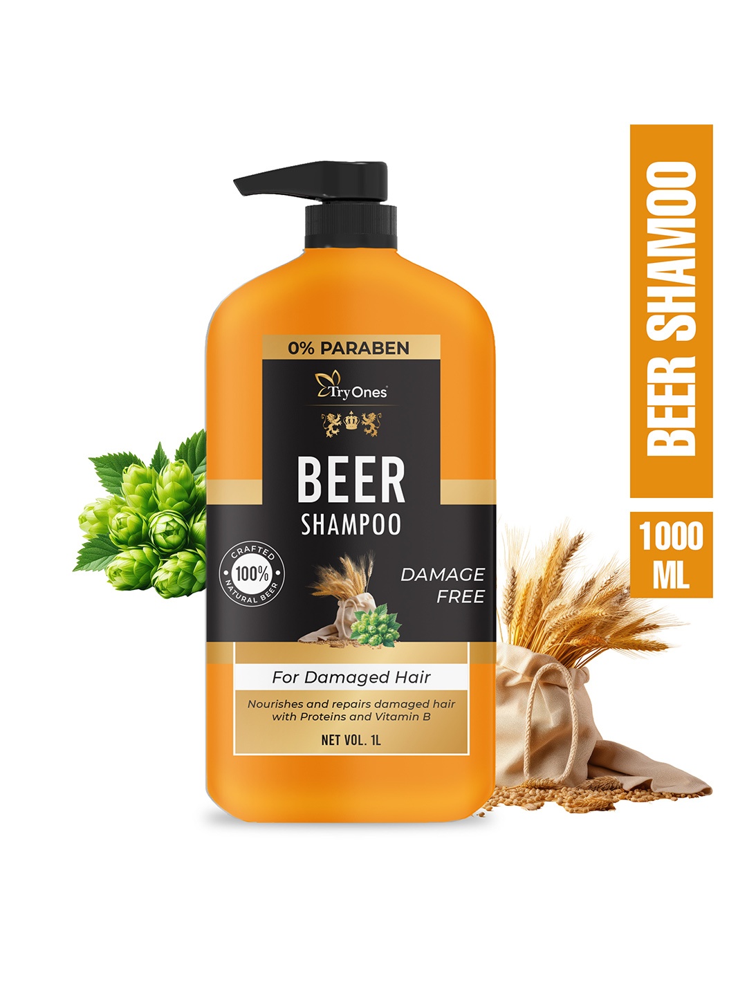 

TRYONES Anti-Dandruff Shampoo Nourishes & Repairs With Vitamin B - 1 Litre, Orange