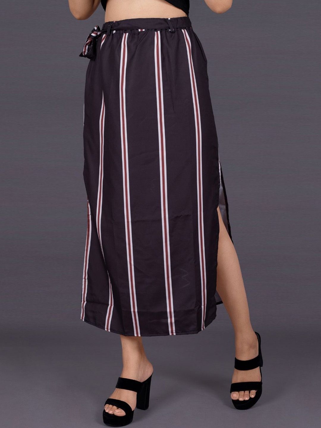 

La Aimee Women Striped Straight Skirt, Brown