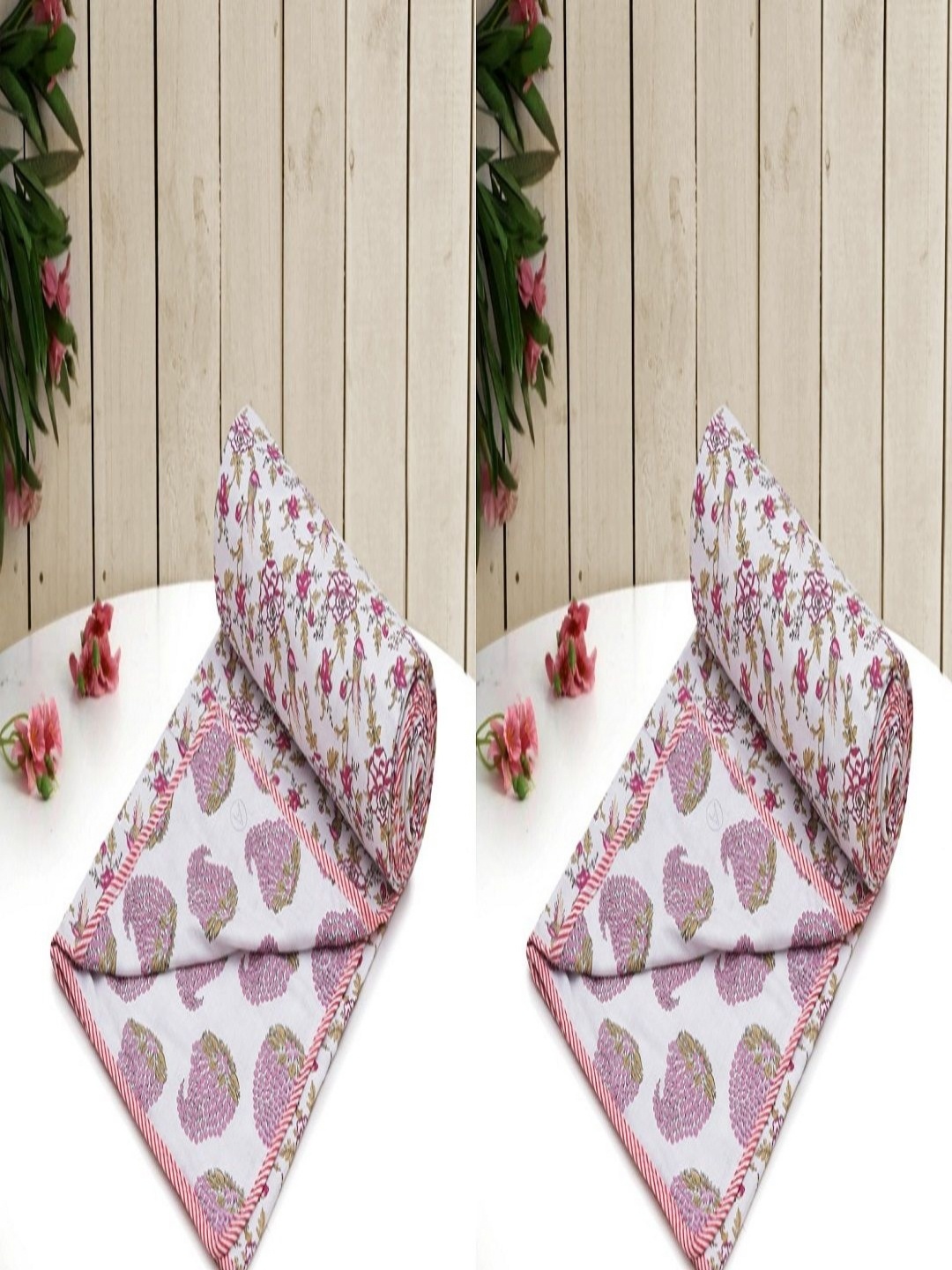 

RRC Pink & White 2 Pieces Cotton Floral Printed AC Room Single Bed Dohar