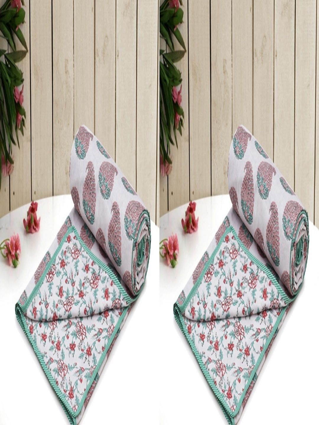 

RRC Red & White 2 Pieces Floral Printed Cotton AC Room Single Bed Dohar