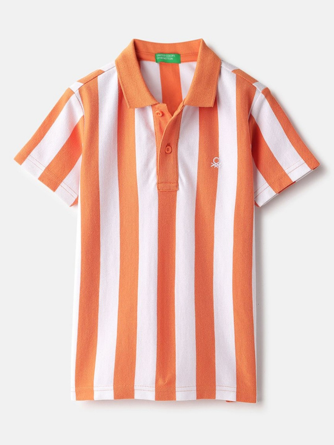 

United Colors of Benetton Boys Striped Polo Collar Pure Cotton T-shirt, Beige