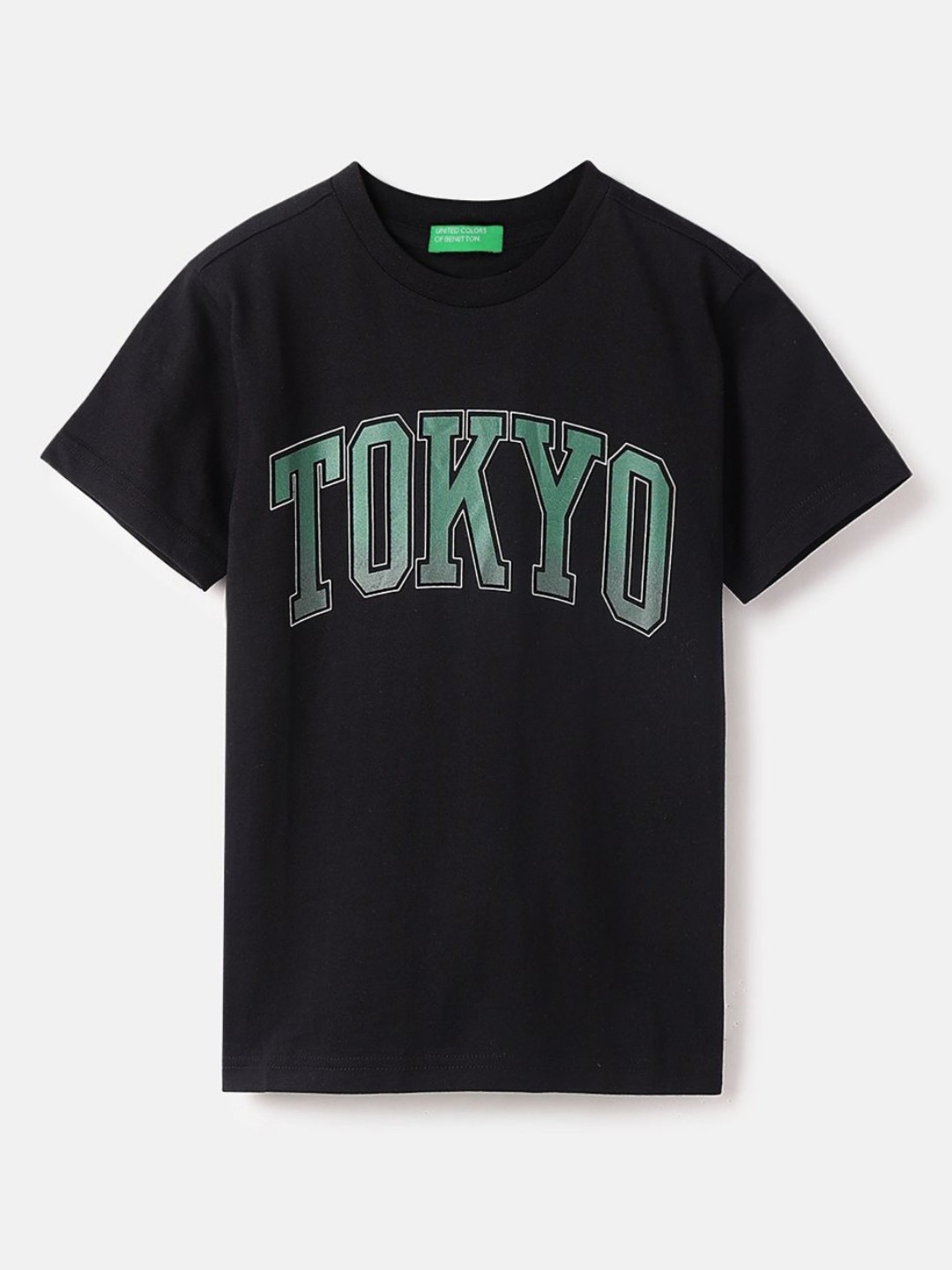 

United Colors of Benetton Boys Typography Printed Round Neck Pure Cotton T-shirt, Black
