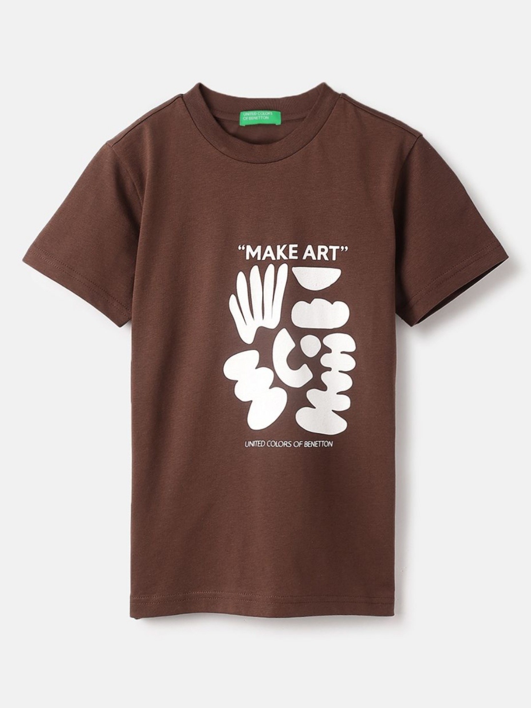 

United Colors of Benetton Boys Graphic Printed Round Neck Pure Cotton T-shirt, Brown