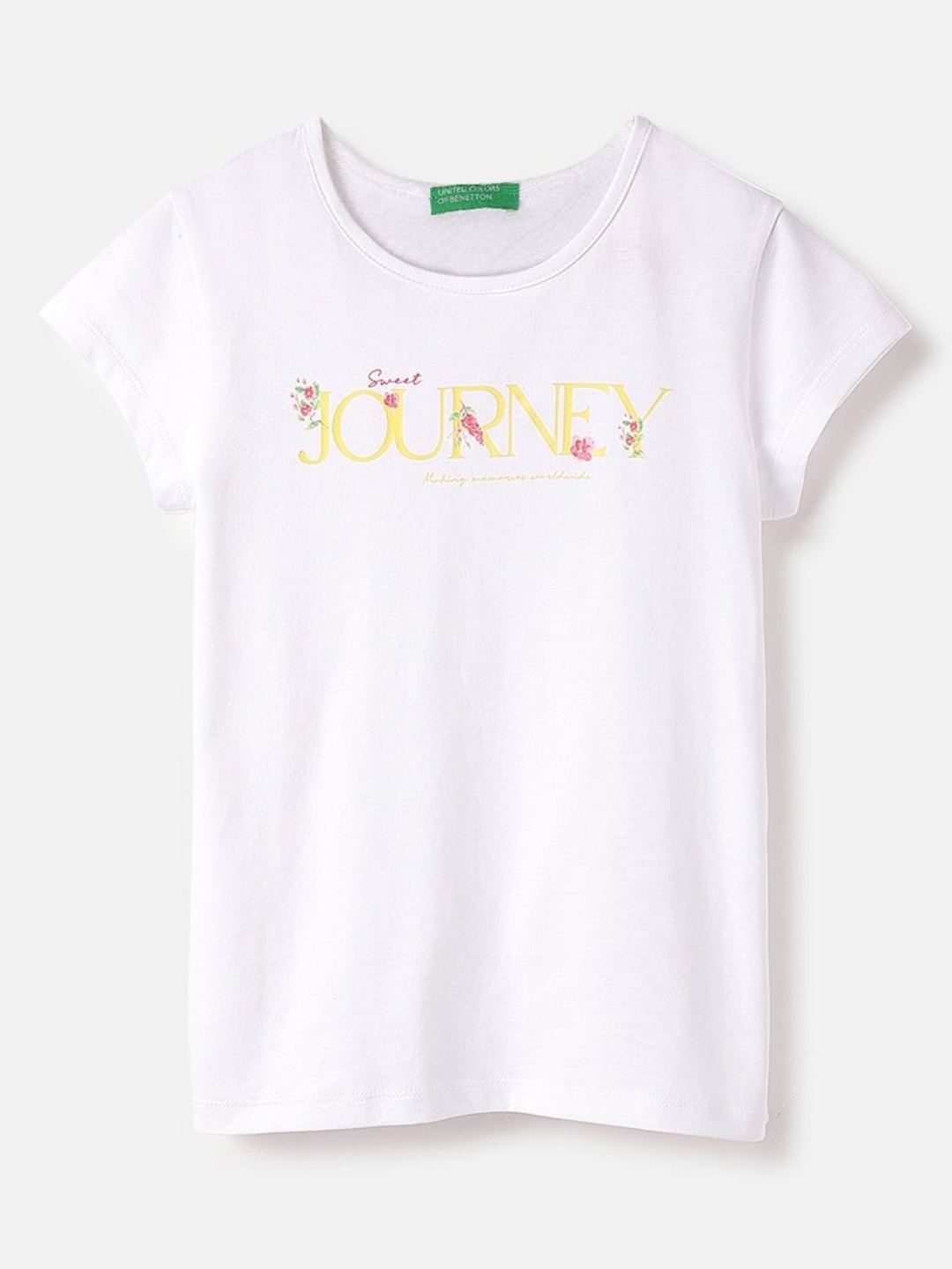 

United Colors of Benetton Girls Typography Printed Round Neck Pure Cotton T-shirt, White