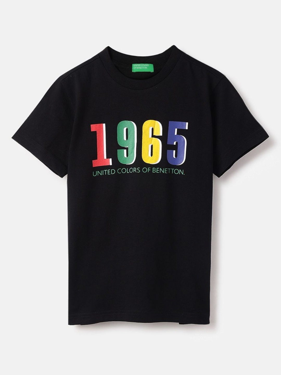 

United Colors of Benetton Boys Typography Printed Round Neck Pure Cotton T-shirt, Black